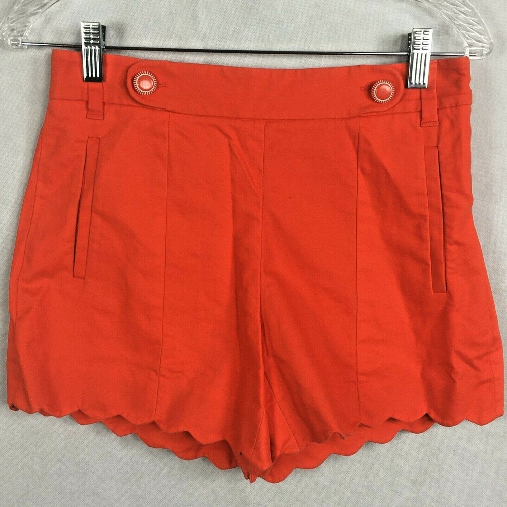 Cartonnier Anthropologie Shorts Womens‎ Sz 2 Orange Scalloped Cotton Stretch
